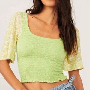 FREE PEOPLE MARIGOLD HALF SLEEVE LIME GREEN TOP LARGE